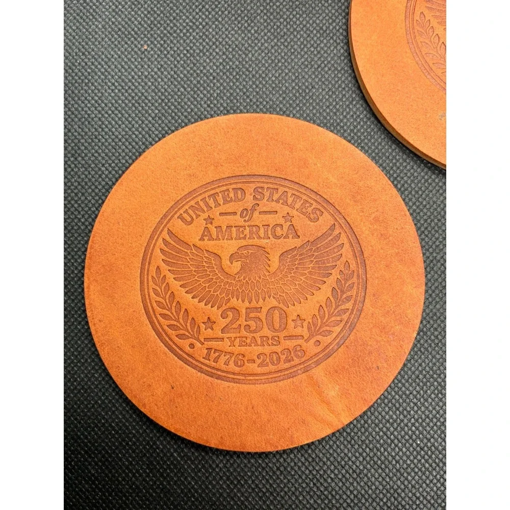 Handmade Leather Coaster Set Made in USA 250th Anniversary Eagle 1776-2026